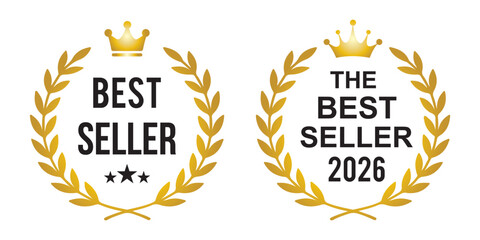 Transparent PNG available
Set of badge best seller, best choice, best price, best quality. Gold logo design with wreath laurel. icon vector template