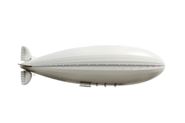 Clean white commercial blimp flying left for brand visibility.