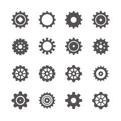 Gears Silhouettes Collection Set Various Shapes in Grey on White Background Design