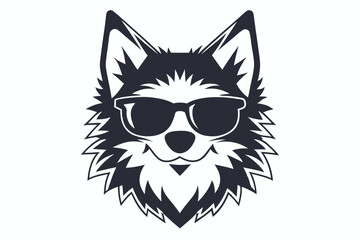 Minimalist wolf head in sunglasses on a white background