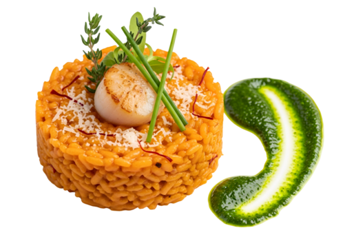 Delicious Japanese salmon roe rice ball with seaweed and quail egg garnished with green herbs on