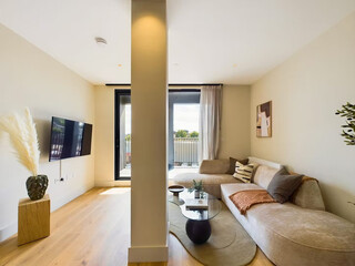 Modern luxury apartment interior in minimal scandinavian style, 3d rendering