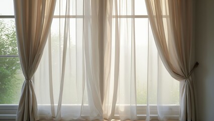 Light fabric curtains moving gently in breeze