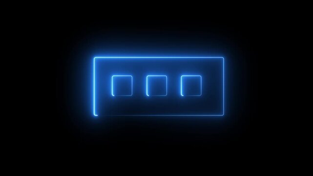 Blue Neon Glowing Menu Bar Icon Animation with Three Squares on Black Background for Modern UI and App Navigation.