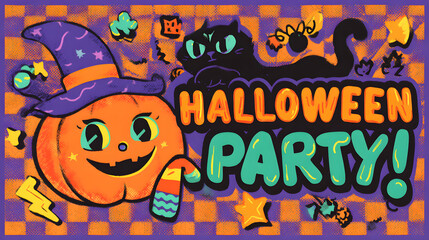 An expressive, smiling pumpkin beckons with joy for a festive Halloween party.