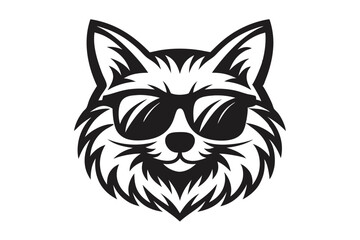 Fox Head Silhouette Sunglasses, Cool Animal Mascot, Minimalist Design, White Background
