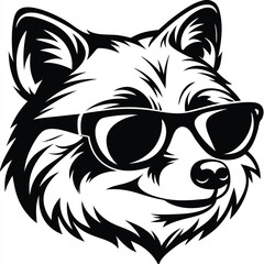 Stylized Fox Head Wearing Sunglasses in Bold Black and White Isolated Design