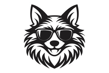 Isolated Black and White Fox Head Mascot Wearing Sunglasses with Style