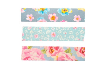Three uniquely designed washi tape scraps on a transparent background; PNG