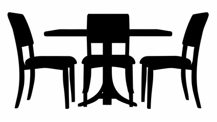 Fototapeta premium Silhouette illustration of a square table surrounded by three chairs in a dining room setting indoors