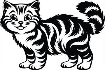Playful Cat Silhouette Art with Stripes and a White Background Design