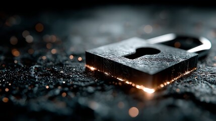 Metallic Padlock with Glowing Edges on Dark Textured Surface