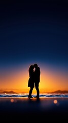 Fototapeta premium Romantic silhouettes at sunset by the ocean