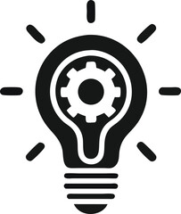 Light Bulb Icon with Gear Inside on White Background Silhouette Flat Design