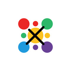 Colorful Dispersal: Vibrant Circles with Cancellation Mark Symbolizing Variance and Divergence