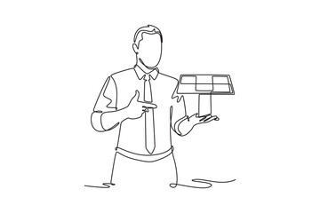 Sustainability Business concept. Single line draw design. Vector graphic illustration