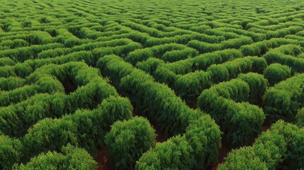 Lush green trees form a complex maze pattern.