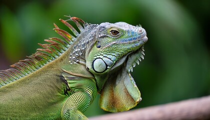 Obraz premium green iguana with vibrant scales and a prominent dewlap hanging from its throat