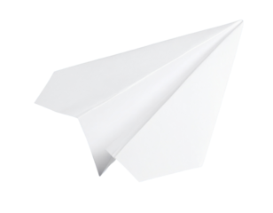 Minimal White Paper Plane in Flight, Side View, isolated on transparent background