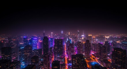 Obraz premium Night Cityscape Vibrant Aerial View of Illuminated Urban Skyline