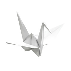 A delicate white origami paper crane bird artfully folded isolated on transparent background © SVGCuteShop