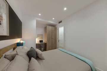 Modern luxury bedroom interior in minimal scandinavian style, 3d render