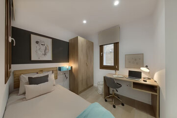 Modern luxury bedroom interior in minimal scandinavian style, 3d render
