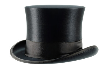   Classic Black Top Hat with Satin Band, Front View, Transparent Background