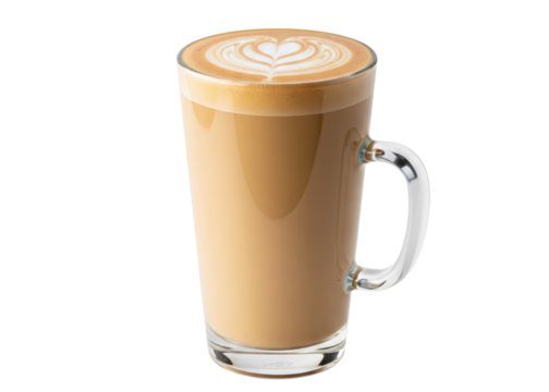 flat white coffee with latte art in a tall glass mug - Powered by Adobe