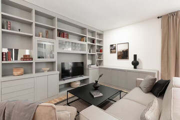 Modern luxury kitchen interior in minimal scandinavian style, 3d render