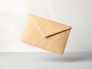 Floating Beige Paper Envelope on White Background