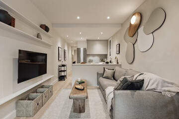 Modern luxury apartment interior in minimal scandinavian style, 3d rendering
