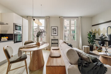 Modern luxury apartment interior in minimal scandinavian style, 3d rendering
