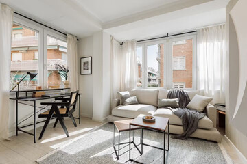 Modern luxury apartment interior in minimal scandinavian style, 3d rendering

