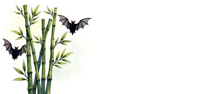 Bamboo stalks with bat silhouettes, Halloween nature spa theme with copyspace