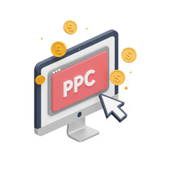 Isometric Detailed Pay Per Click on Computer Monitor Display Illustration