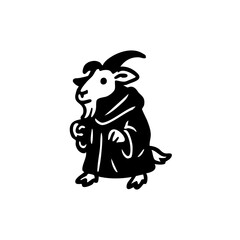 A stylized goat in a dark robe
