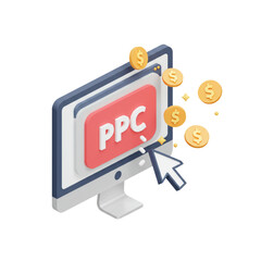 Isometric Rendered Pay Per Click Online Marketing Advertising Illustration