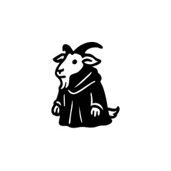 Stylized black and white goat wearing a robe