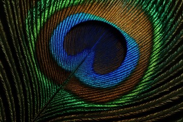 Iridescent peacock feather macro showcasing intricate eye pattern with emerald and sapphire metallic sheen for luxury fashion and jewelry branding