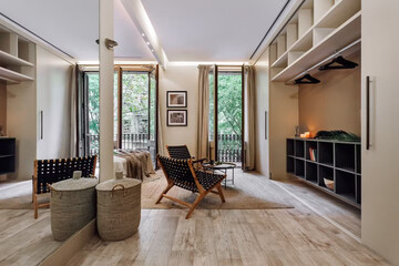 Modern luxury apartment interior in minimal scandinavian style, 3d rendering
