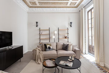 Modern luxury apartment interior in minimal scandinavian style, 3d rendering
