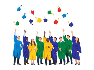 Graduation Celebration: A group of recent graduates, clad in colorful gowns and mortarboards, jubilantly toss their caps into the air, signifying the commencement of a new chapter.