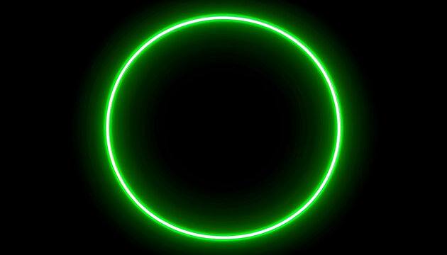 Bright Glowing Green Neon Circle Against Dark Black Background Illustrating Energy and Modern Digital Design
