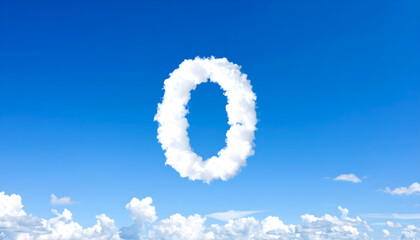 Naklejka premium Cloud Formation Depicting The Number Zero Against A Bright Blue Sky With Scattered White Clouds