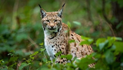 Obraz premium Lynx in lush forest