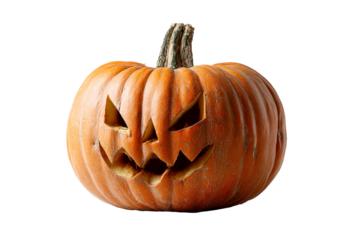 Spooky carved pumpkin on transparent background