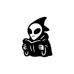 Outlined alien reading a book