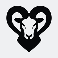 Silhouette ram head heart shaped horns logo vector illustration