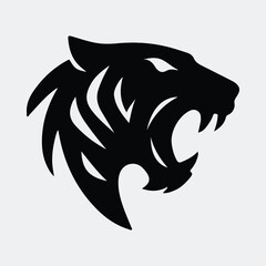 Obraz premium Silhouette roaring tiger head fierce logo emblem vector illustration
